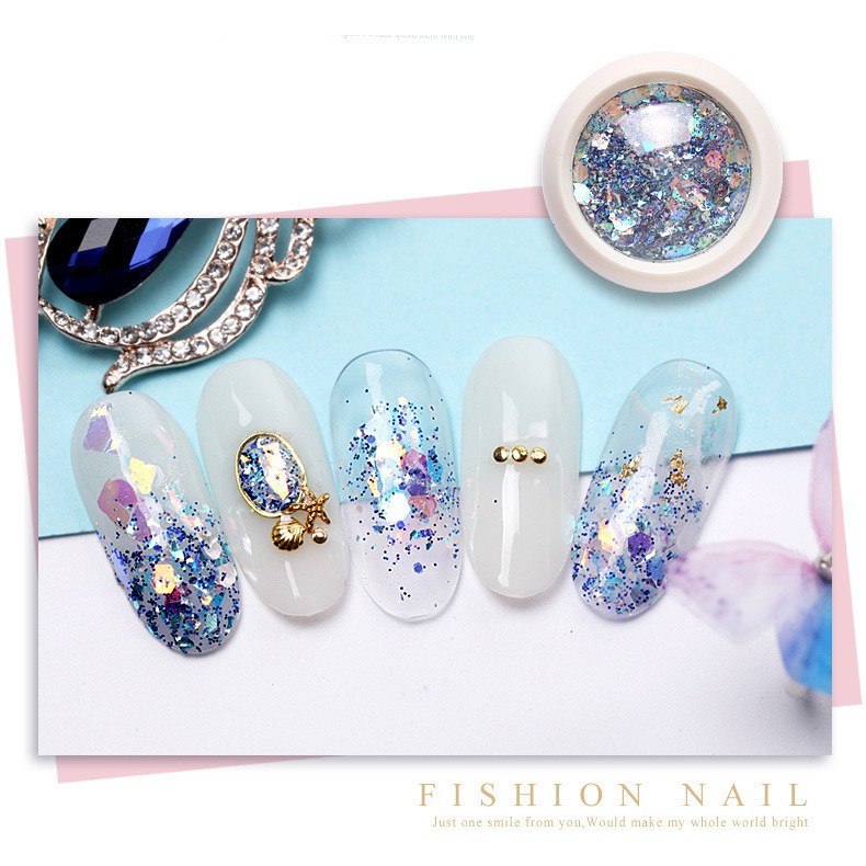 (BAYAR DI TEMPAT) 8 Box Glitter Nail Art / Sparkling Sequin Flakes Glitter Powder Nail Art