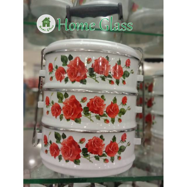 rantang enamel mawar uk 18cm set isi 3