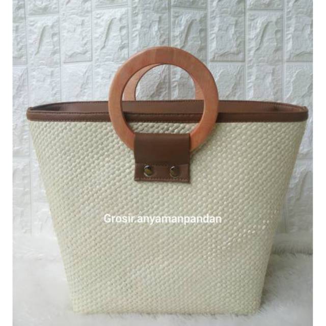 TAS Pandan HANDLE KAYU BULAT / Tas Anyaman / Tas Mendong / Tas Etnik wanita