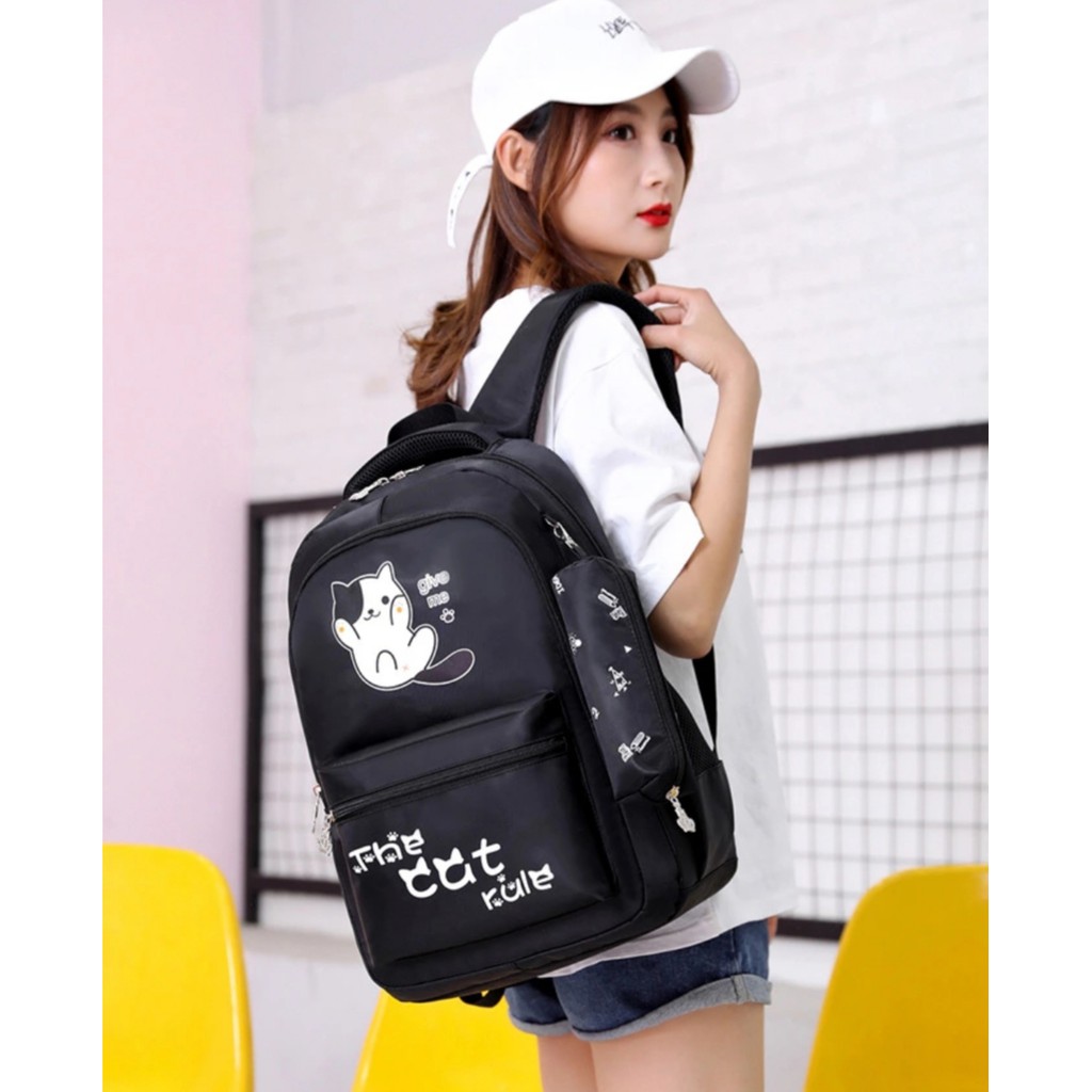 Should Bag 2in1 - Tas Ransel Sekolah Anak Wanita Dan Pria Terbaru 2021 Kekinian Motif Carakter The Cat Rule Korean Style Murah