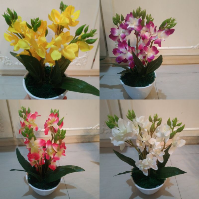 anggrek dendrobium artificial rangkaian bunga plastik Pot 10