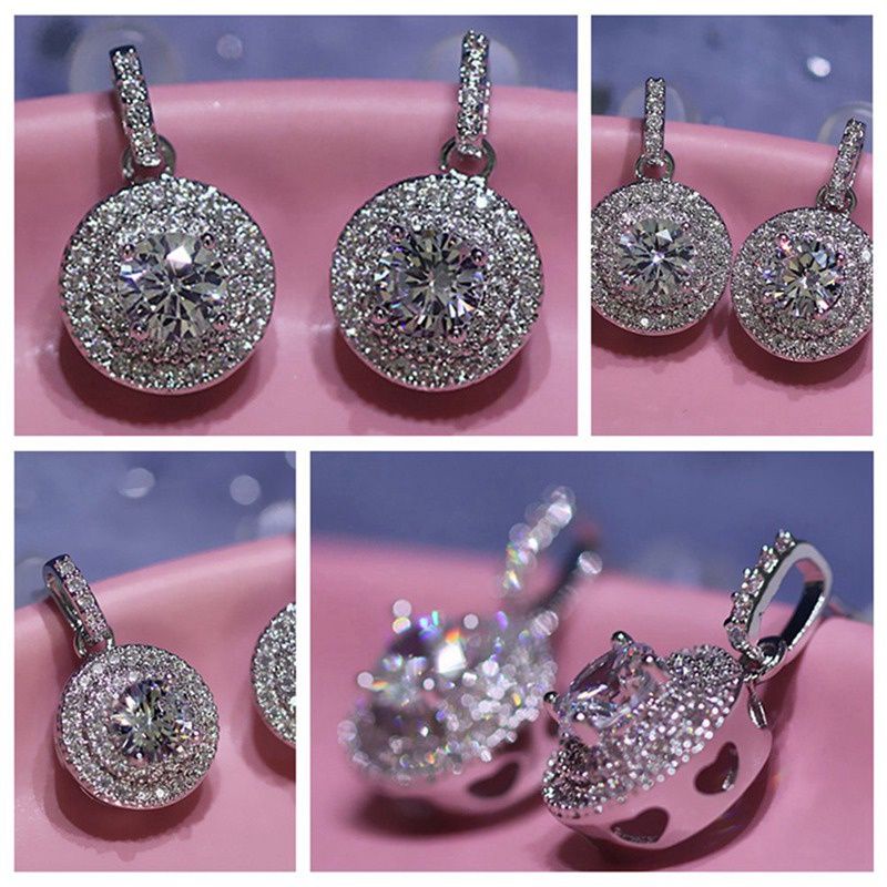 Anting zircon gantung bundar luxury wedding earring