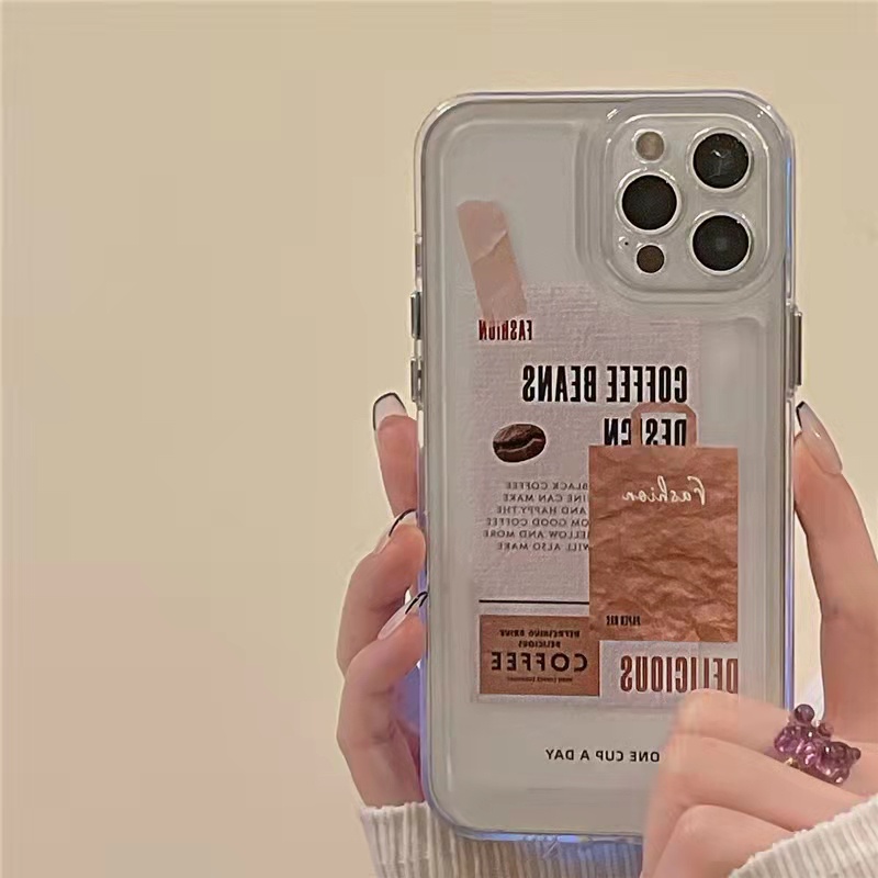 Case Bahan Akrilik Transparan Motif Coklat Kopi Untuk iPhone 11 7Plus 8Plus Xr XS 13 12 Pro Max