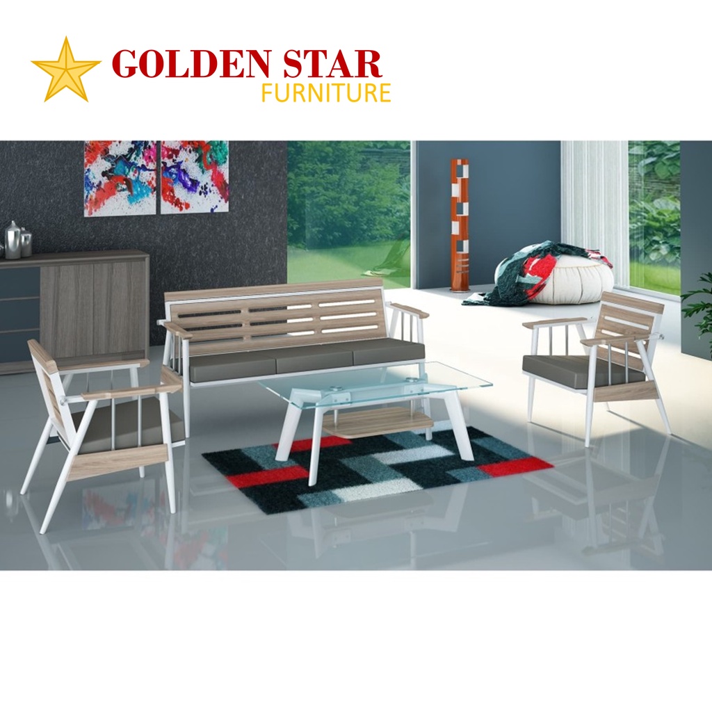 Kursi tamu / sofa kayu minimalis Siantano 311-4 + meja tamu - Hitam