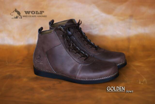 FULL LEATHER SEPATU BOOT KULIT ASLI (kulit sapi) WOLF GOLDEN ORIGINAL KASUAL SEMI FORMAL