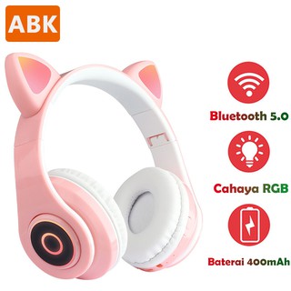 AIBAKE Headphone Telinga Kucing Lucu B36 Headset Musik Dengan Lampu LED