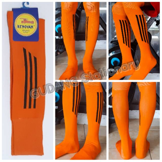 Kaos Kaki Futsal Dewasa Orange Strip Hitam