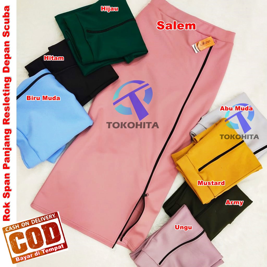  Rok  Span  Panjang Resleting Belah  Depan  Bahan Scuba Fit to 