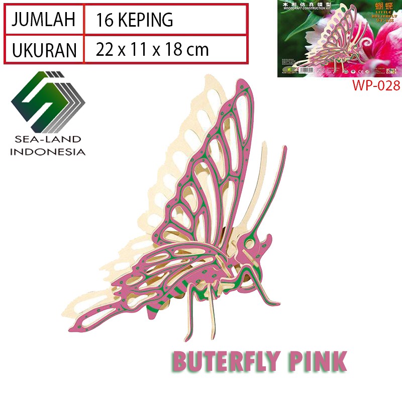 [SEA-LAND] PUZZLE 3D KAYU DIY MAINAN EDUKASI MINIATUR KUPU-KUPU BERWARNA WP028