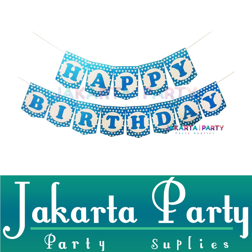 Banner HBD Biru Polkadot / Bunting Flag HBD Biru Polkadot