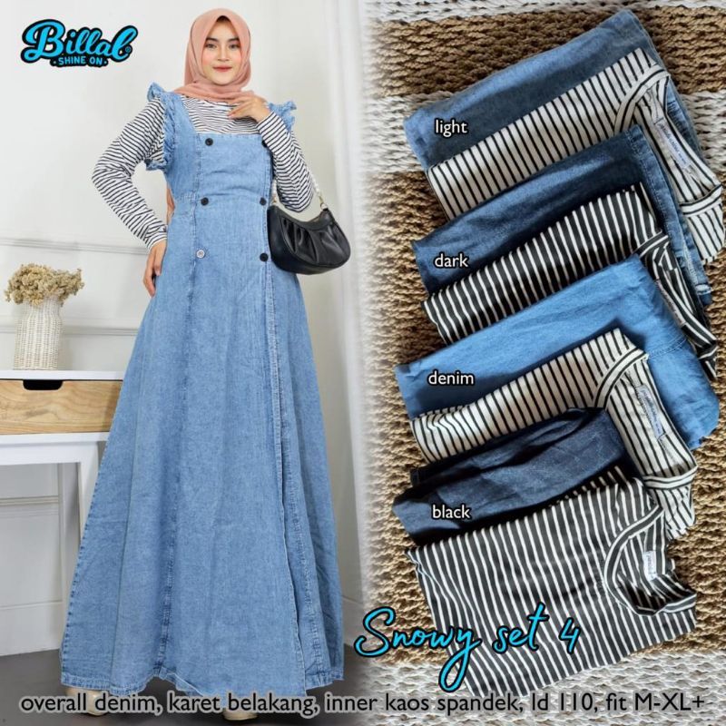 BAJU OVERAll SNOWY SET 4 SALUR JEANS BAGUS CANTIK