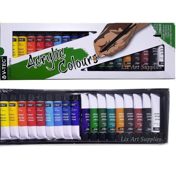 

[KODE BQ8G0] V tec acrylic paint cat akrilik set 18 12 warna color 6 12 ml