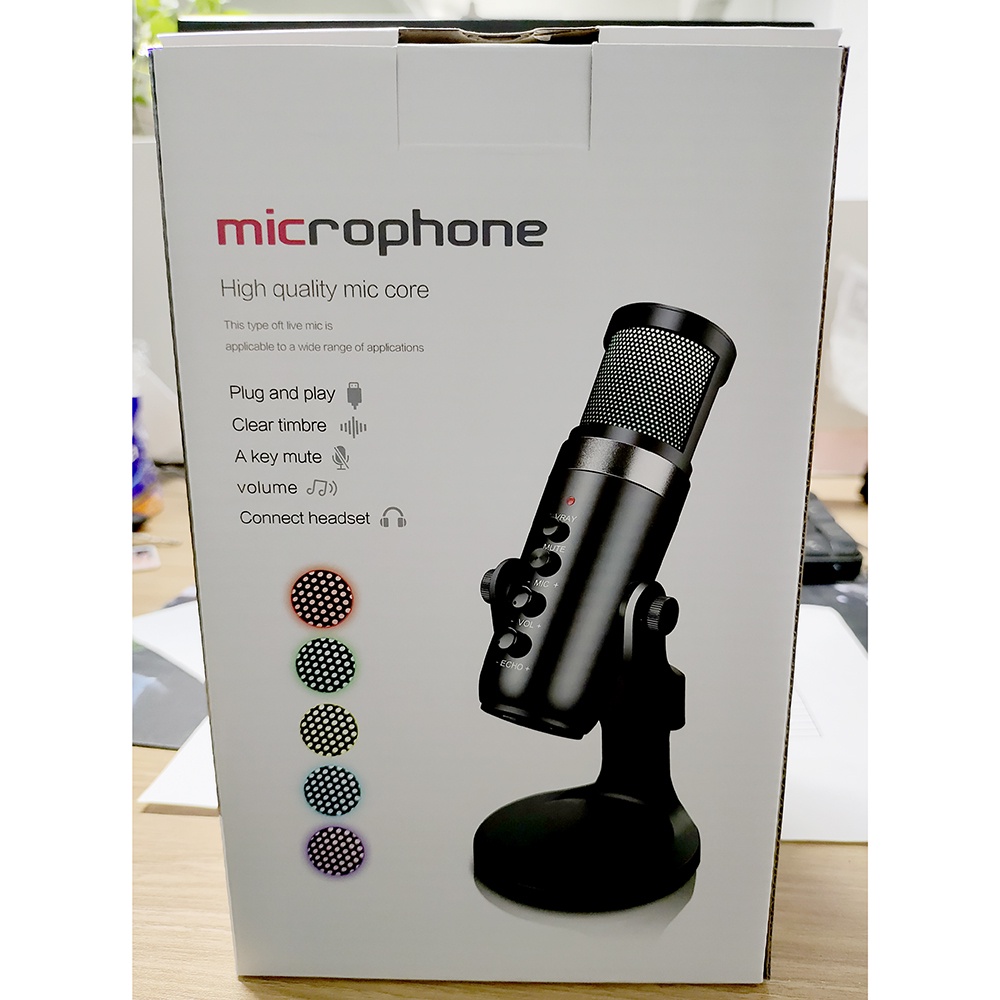 LEORY Microphone Condenser USB Mikrofon Kondensor Studio RGB Light - JD-950 - Black