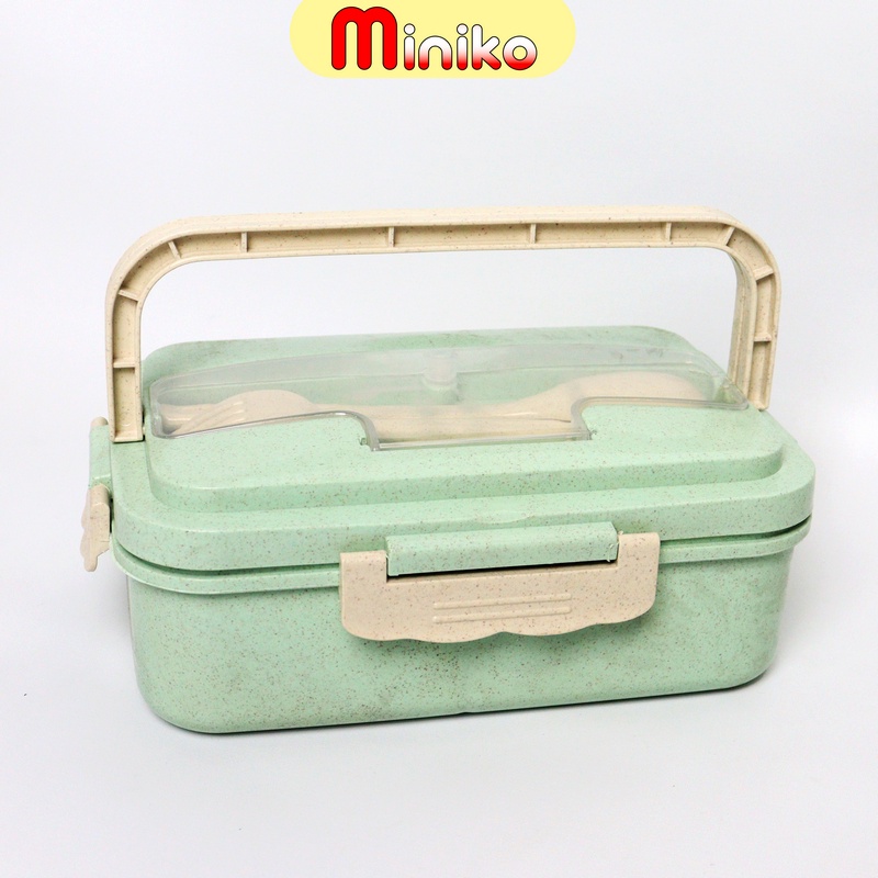 Tempat Bekal Makan satu set - Lunch Box Set Kotak Bekal Makan Jerami Gandum kotak makan Anti Tumpah Free Sendok dan Garpu