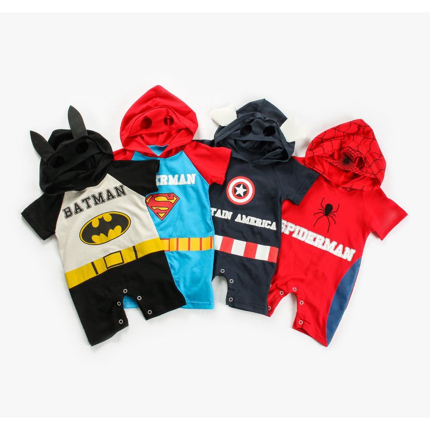 Baju Jumper Romper Anak Bayi Hoodie Superhero Batman, Superman, Spiderman, Captain America-1
