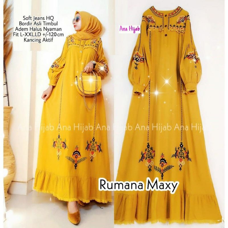GAMIS SHR JUMBO JEANS WASH BUSUI JUMBO NYAMAN JATUH WANITA KUNING HIJAU MAXI DRES TERBARU 2021