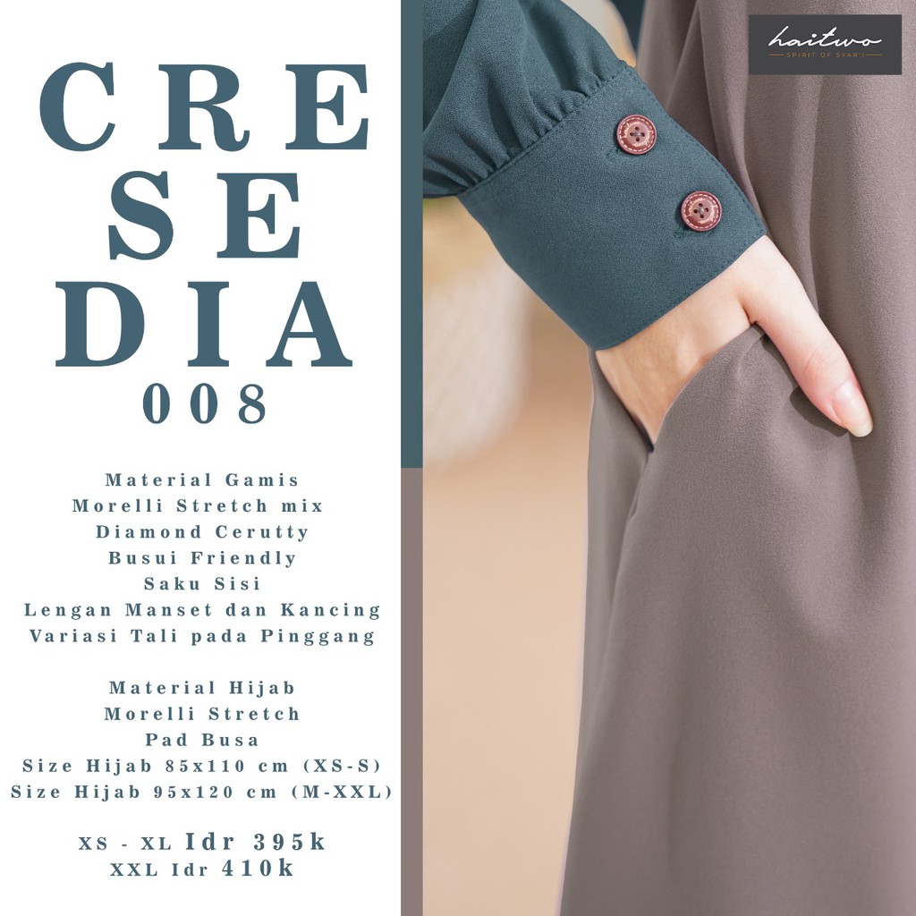 Haitwo Cresedia 008 Gamis Wanita Muslimah Set Gamis dan Jilbab Dress Syari Bahan Morelli Stretch