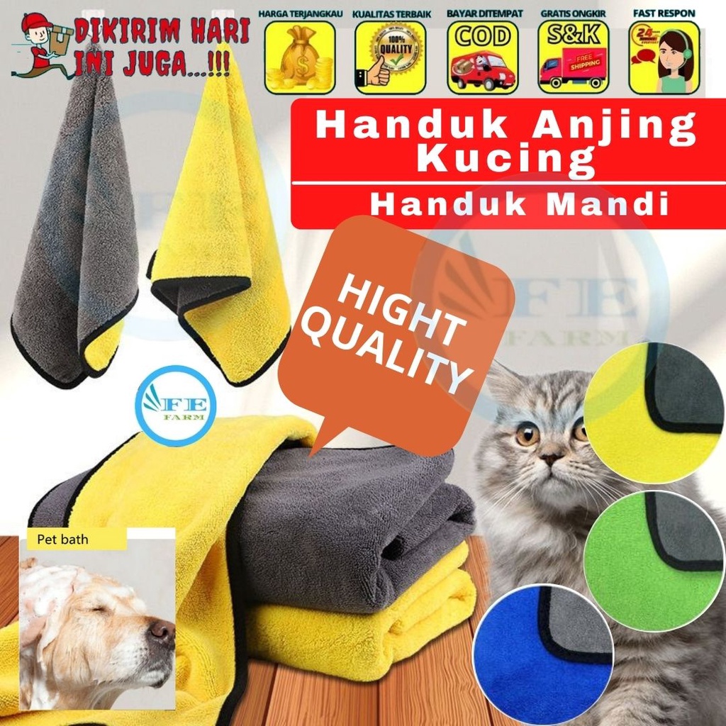 Handuk Grooming 2 lapis Kuning Abu Kucing Anjing Daya Serap Tinggi dan Lembut bahan Microfiber Cepat Kering FEFARM