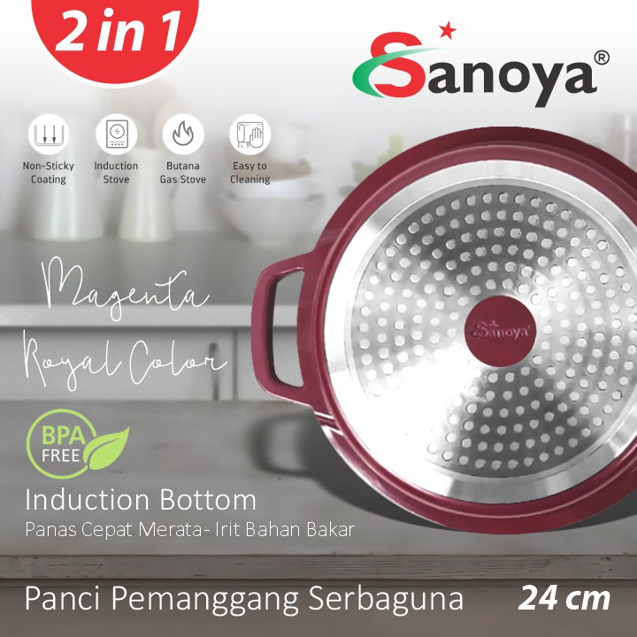 SANOYA GRILL POT PAN 24 CM - Panci Masak Pemanggang 2 in 1 Serbaguna