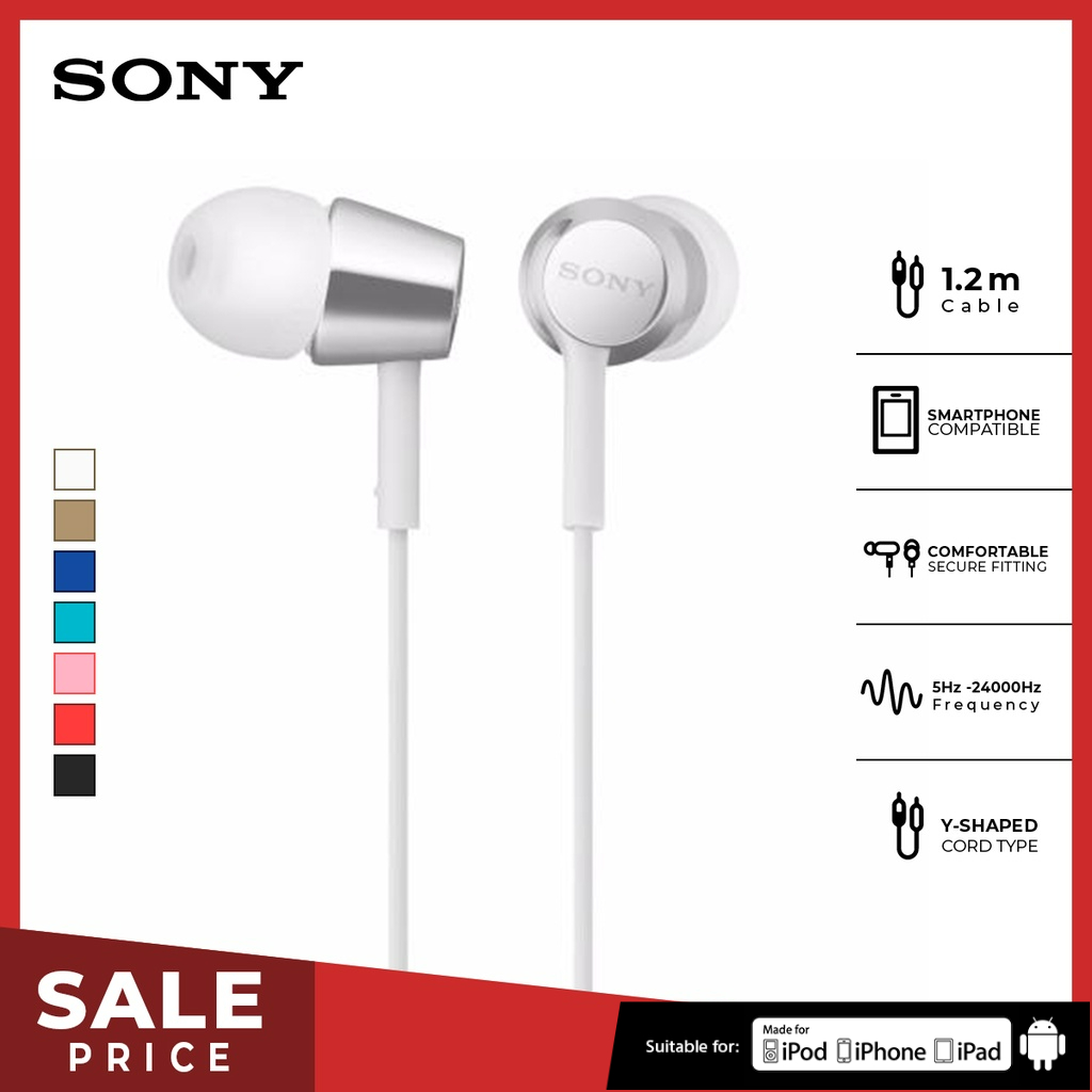 Earphone Sony MDR-EX155AP Handsfree Mass Model In-Ear With Microphone - White Earphone Headset Original