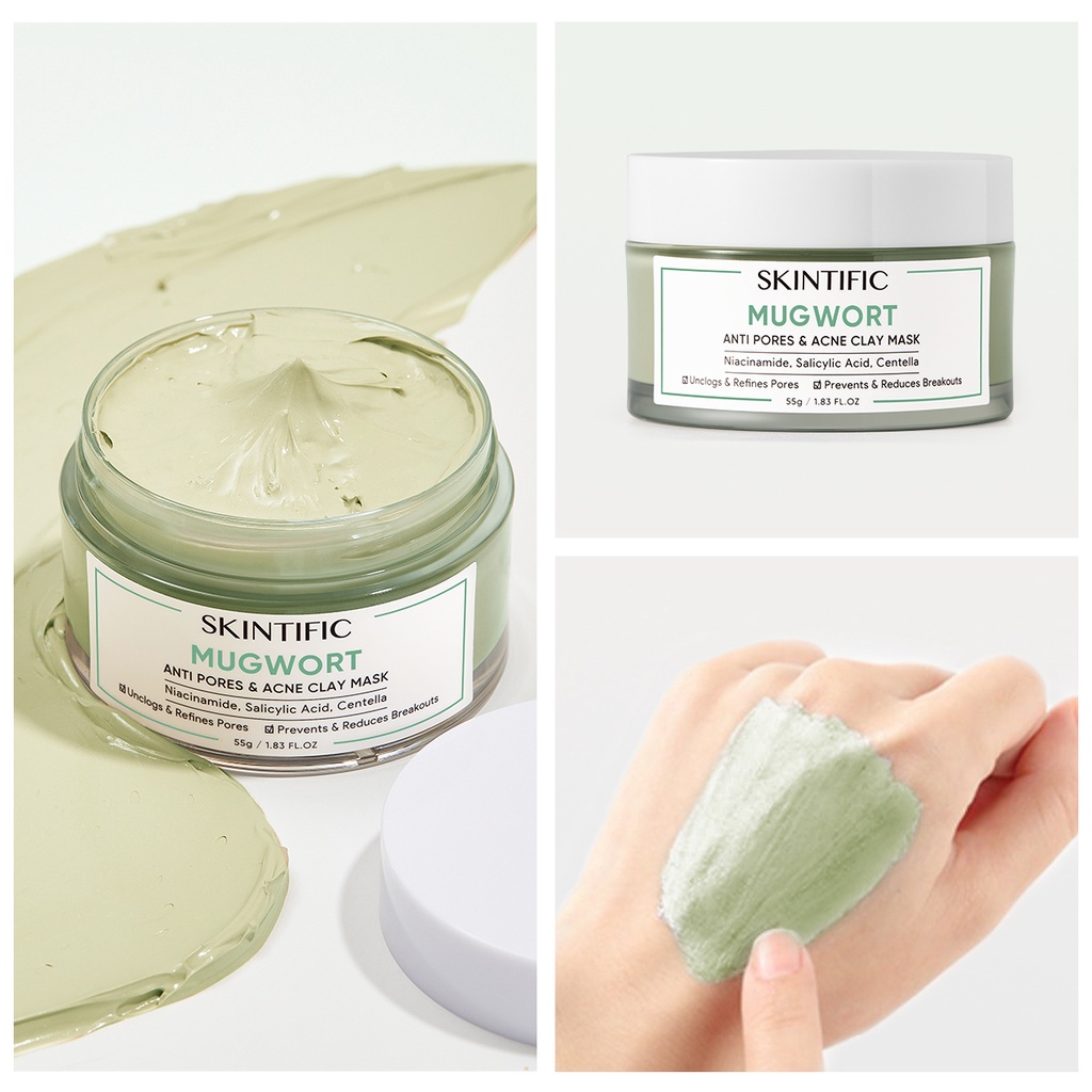 SKINTIFIC Mugwort Mask Anti Pores &amp; Acne Clay Mask Pore Clarifying Mud Mask Wash Off 55gr