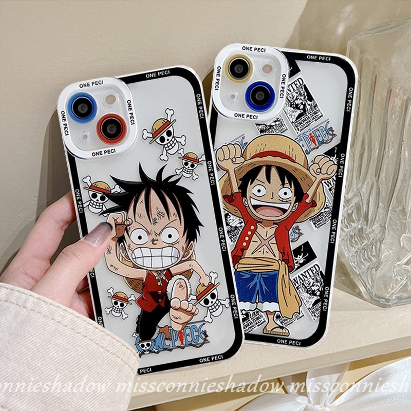 Case Kartun One Piece Kompatibel Untuk iPhone 7Plus 11 13 12 14 Pro MAX 6 6S 7 8 Plus XR X XS MAX SE 2020lucu Trendi Anime Luffy Transparan Lembut TPU Angel Eyes Cover Pelindung