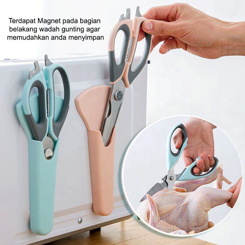 Gunting dapur serbaguna / Gunting multifungsi Gunting daging stainless + Penutup MAGNET Multifunction 8in1 Kitchen Scissors Gunting Dapur Stainless Steel