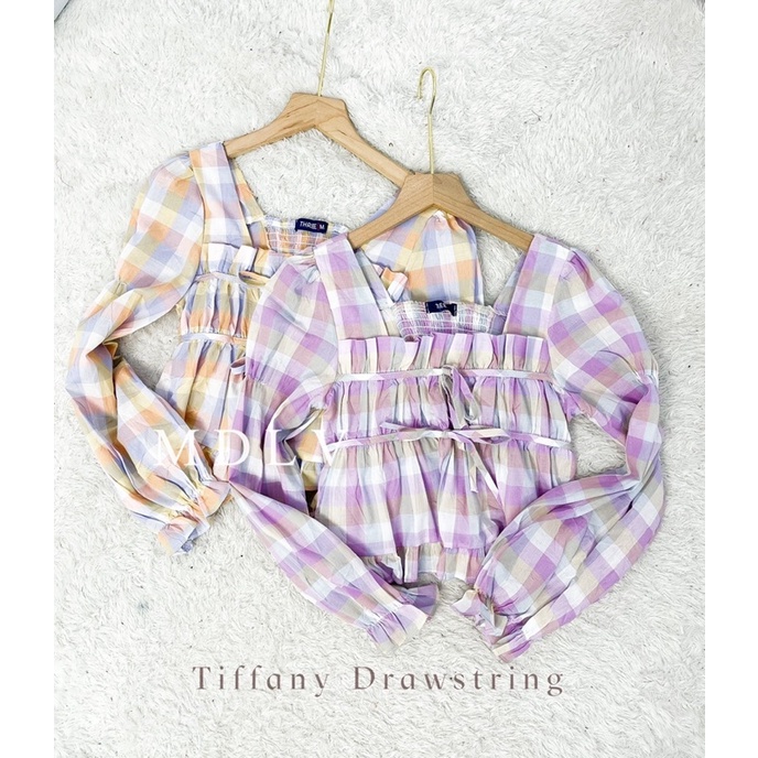 MDLV ~ 7392# Tiffany Drawstring Top Atasan Blouse Rainbow Fashion Import