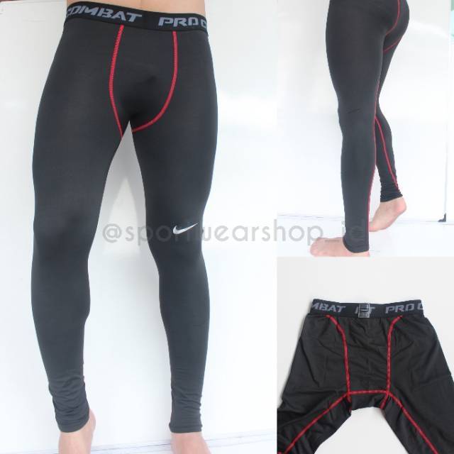 Pro Combat NPC Longpant - Celana Panjang Ketat Nike - Basket Jogging Olahraga - HITAM MERAH