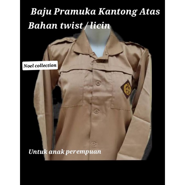 Baju Pramuka kantong atas SD SMP SMA bahan kain twist/licin
