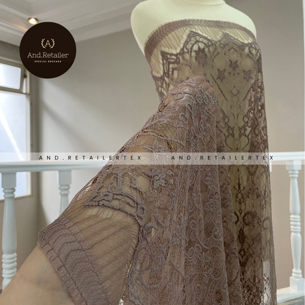 Bahan Kebaya Brokat Semi France Lace Chantily Shantily Katun Per panel 2,5m Warna Coklat Milo