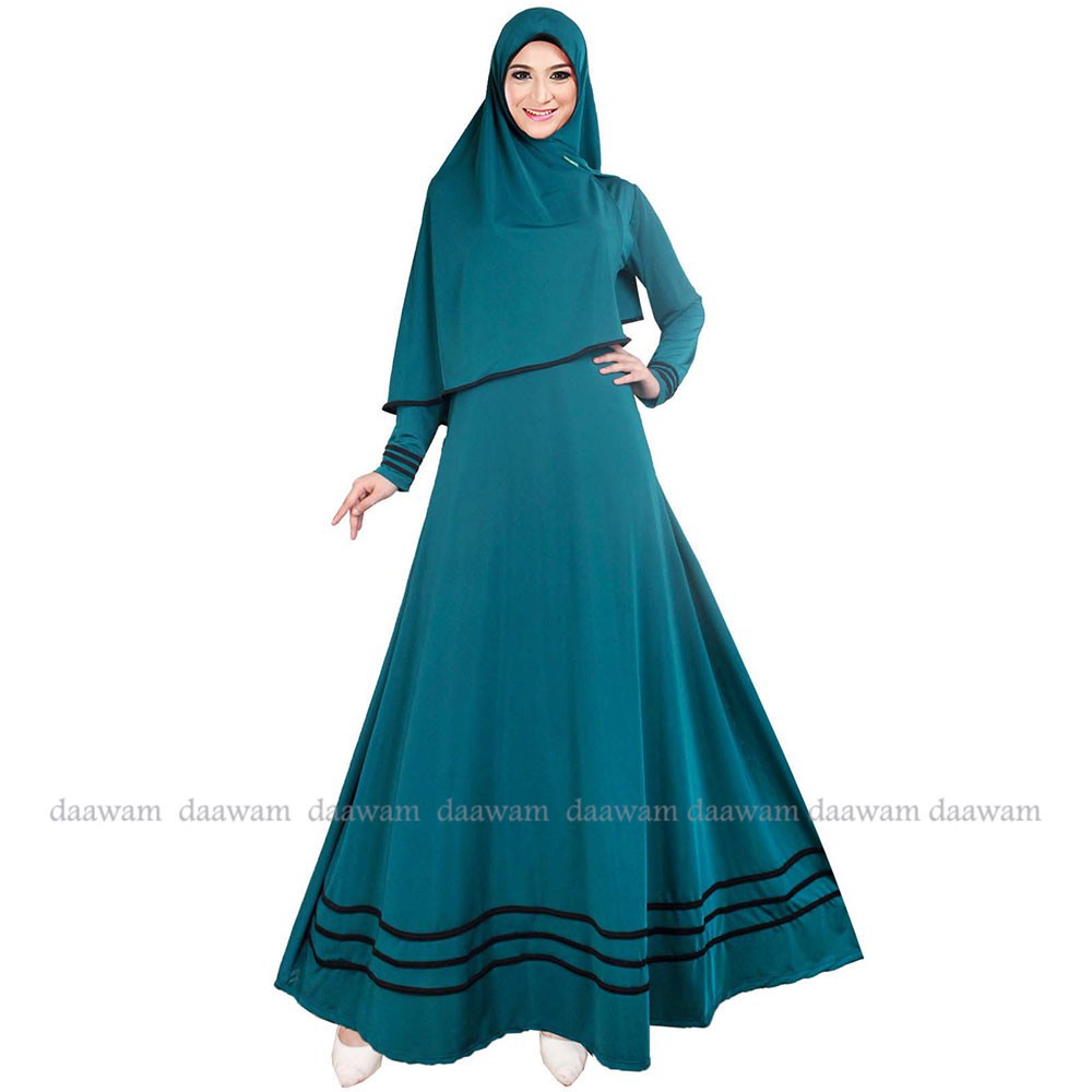 Daawam Gamis Kerudung Variasi List, Warna Hijau Botol