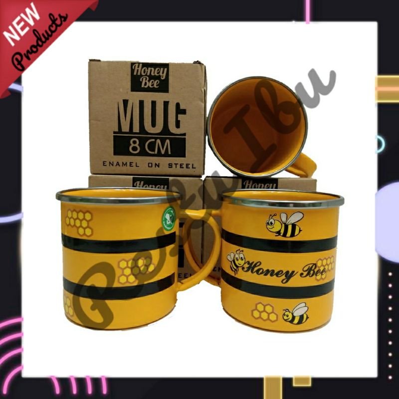 Mug enamel Honey Bee 8cm cangkir enamel honey bee 8cm