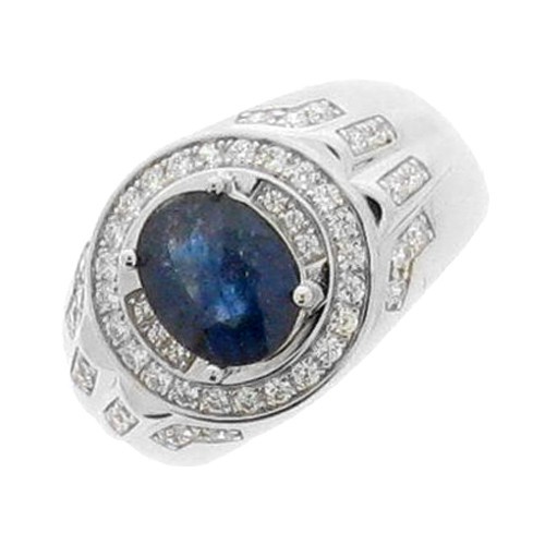 Cincin Perak Batu Safir Biru Oval