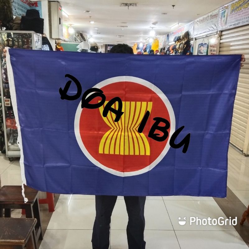 

best seller bendera LOGO ASEAN bahan satin 90cm x 135cm