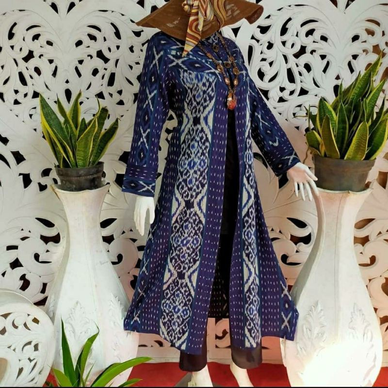 outer tenun jepara warna biru dongker