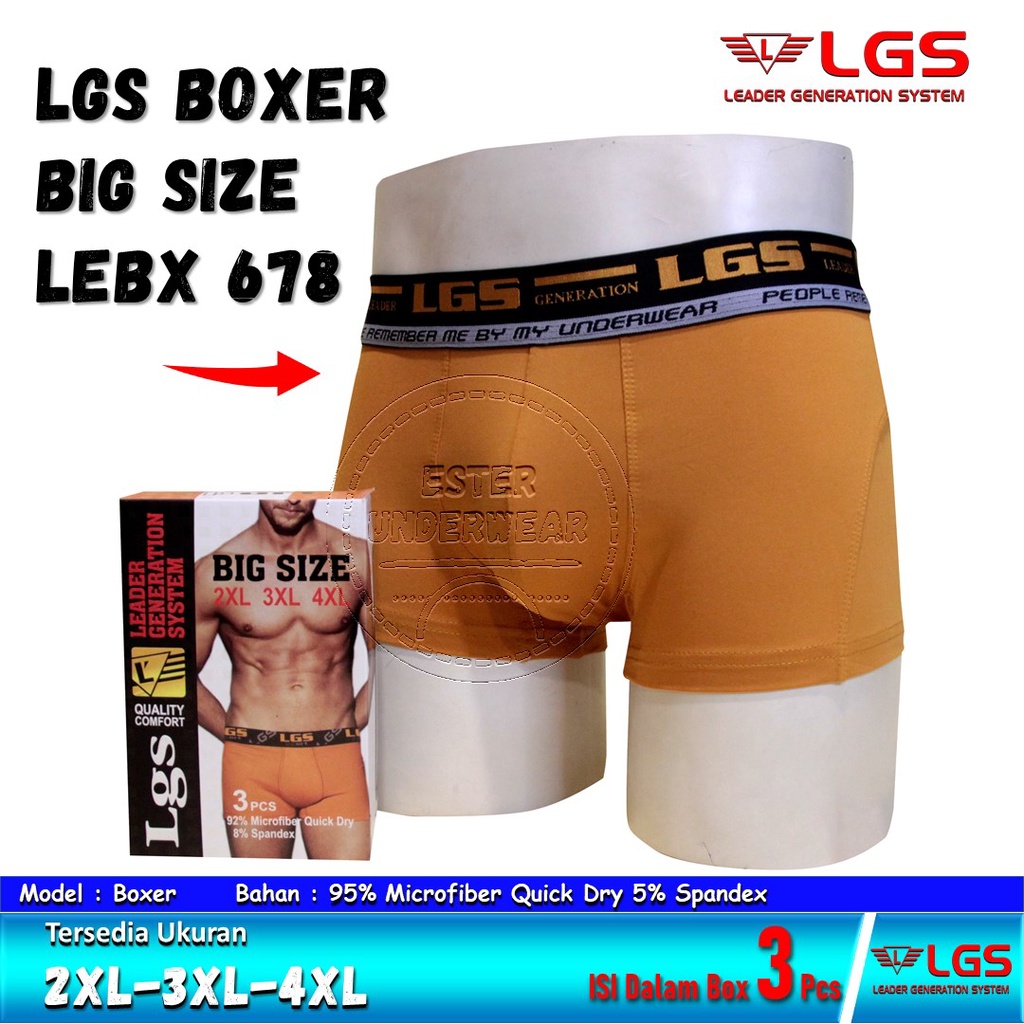 Celana Dalam Boxer LGS 678 ISI3Pcs| Celana Boxer LGS BIG SIZE Bahan Microfiber