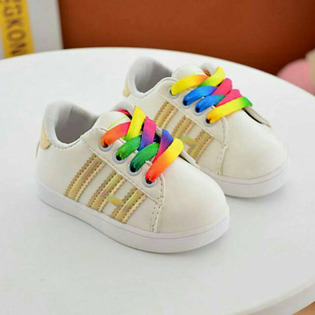 Sepatu Anak Cowok Cewek Kekinian Unisex Sport Gold Rainbow Shoes