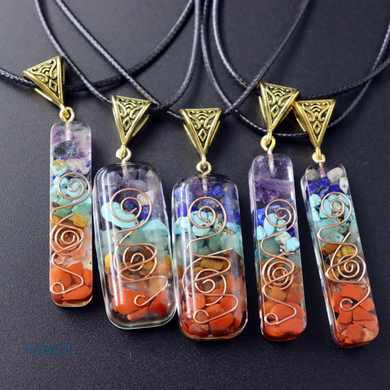 Kalung Rantai Liontin Batu Kristal Orgonit Hex Chakra 7 Chakra Untuk Wanita