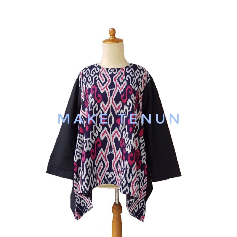 Blouse Tenun Motif Kalimantan Kombinasi Polos