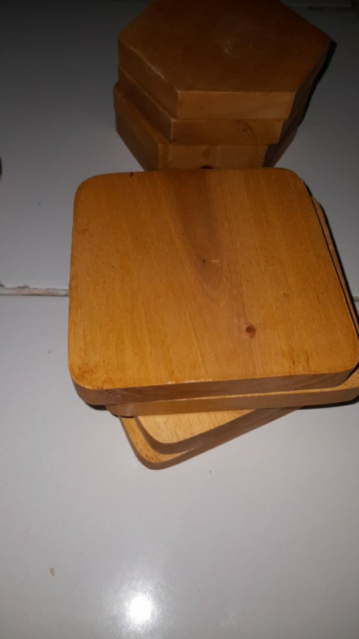 Hexagonal Wood Coasters Tatakan Gelas Kayu Alami Segi Enam Unik Antik