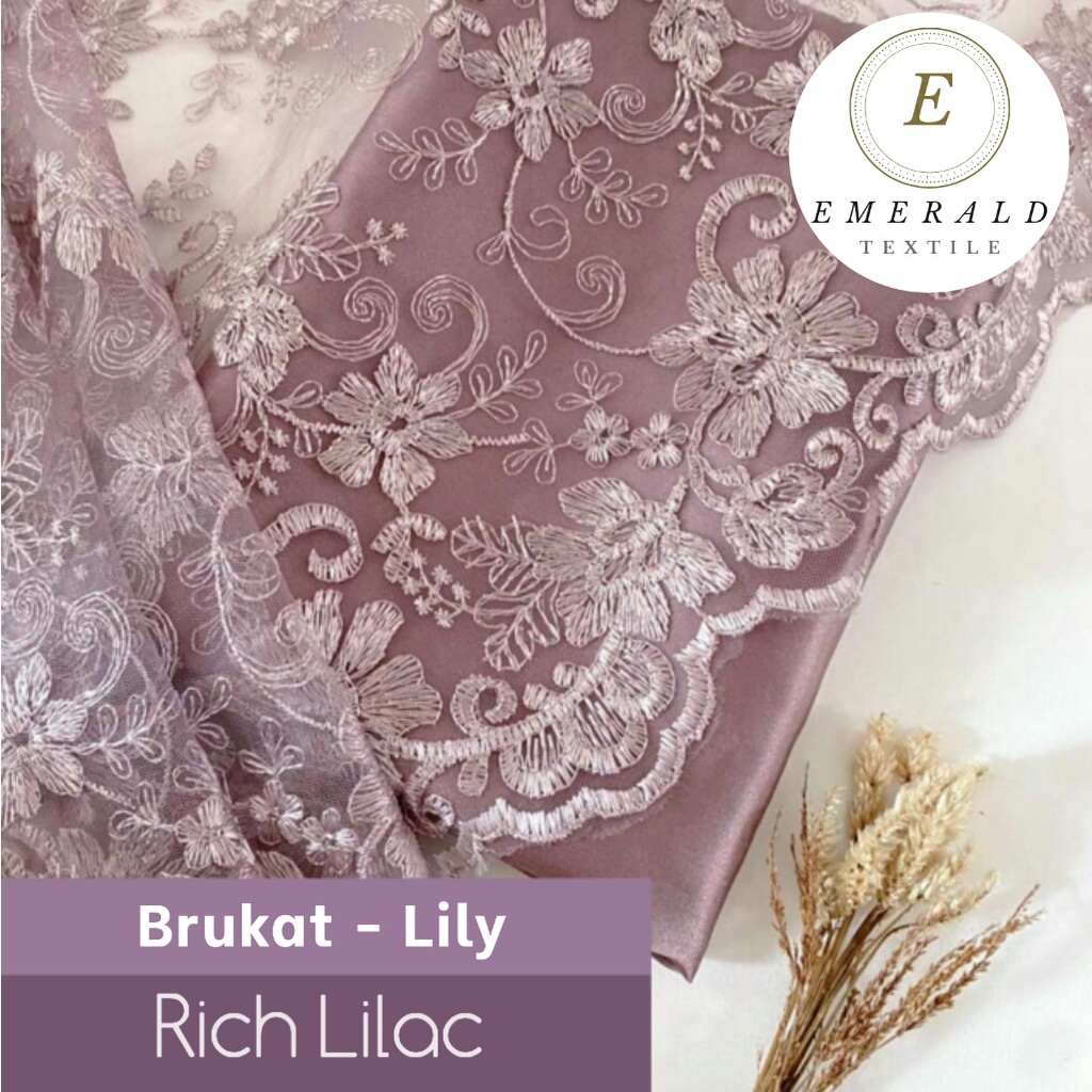 SETENGAH METER Kain Brokat Tile Prancis Bahan Kebaya Motif Lily - Rich Lilac/Warm Lilac ( HARGA PER 50cm KAIN )