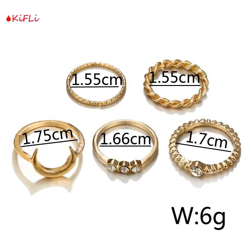 5Pcs Cincin,Vintage Boho Model Stackable,Bulan untuk Wanita