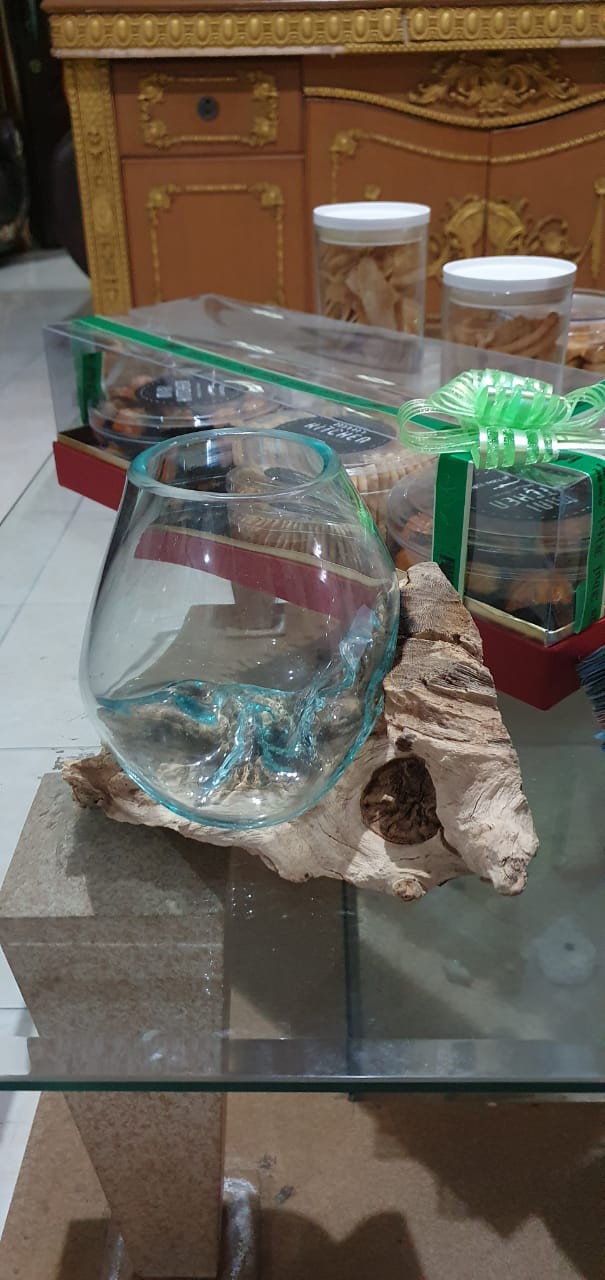 Glass On Wood Vase S - Kaca D12cm / Pot Kaktus / Pot Kecil / Aquarium / Kaca Tiup