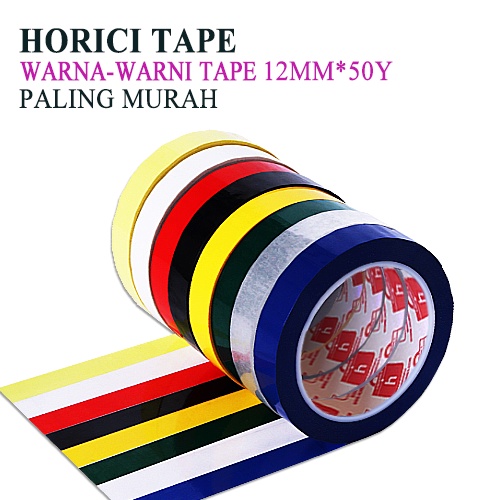 HORICI TAPE 12MM*50Y WARNA-WARNI Perekat Murah Super Kuat LAKBAN ISOLASI WARNA-WARNI