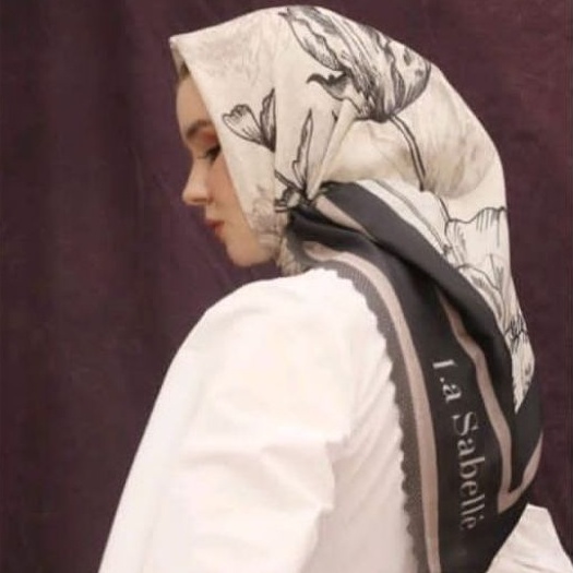 Hijab Lasabelle BLACK FA The Essential Reborn Hijab Premium Segiempat Motif La Sabelle Segi Empat