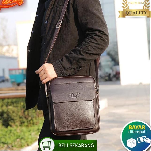 ❂ Tas Selempang POLO Pria Tas Slempang Pria Tas Selempang Kulit Pria Waist Bag Kulit Cowok SIZE M QQ