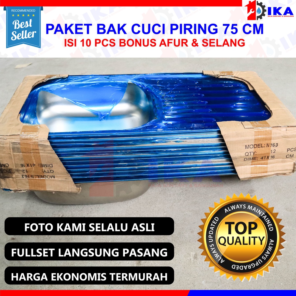 GROSIR 10 PCS- BAK / WASTAFEL CUCI PIRING STAINLESS STEEL 75 X 40 CM SAYAP BONUS AFUR / SINK DAPUR MURAH HARGA AGEN