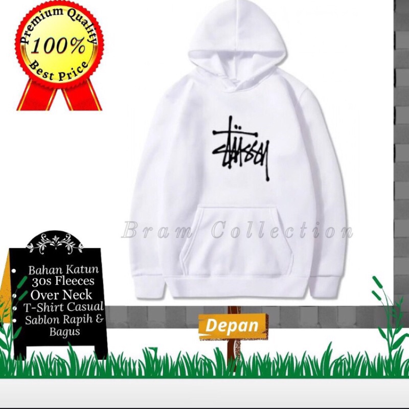 Hoodie Jaket Zipper Sweater Hoodie Zipper Premium Distro Katun 30s Oblong Stussy Pria Wanita