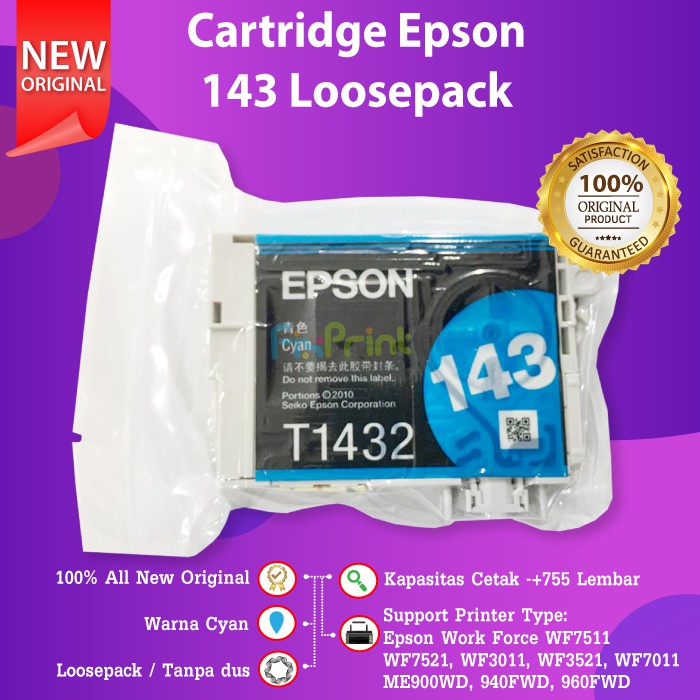 Epson 143 T143 Cartridge Tinta Original Printer WF-7511 WF7011 WF-3521 WF7511 WF3521 ME-900WD 960FWD